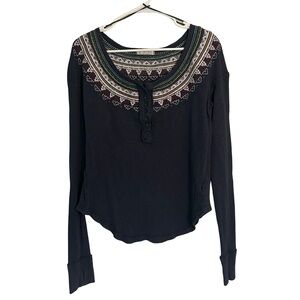 We The Free Blue Long Sleeve Top with Embroidery